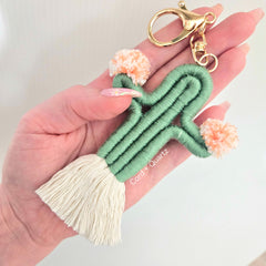Handmade cactus keychains. boho desert style macrame keychain gift for her.