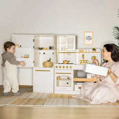 Tiny Land® Play Kitchen Accessories – Play Kitchen Fridge: Wooden Cabinet Refrigerator for Kids