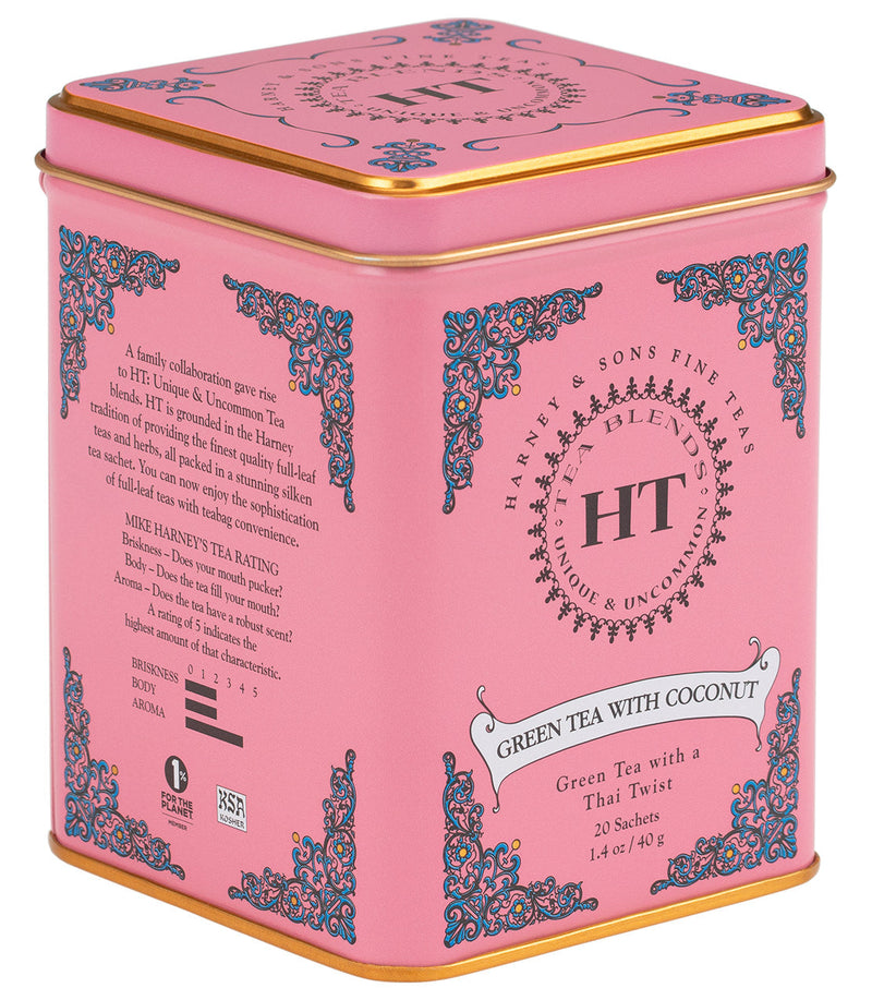 Green Tea with Coconut, HT Tin of 20 Tea Sachets