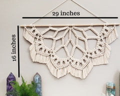 Large macrame half mandala wall hanging. Ready to ship.
