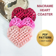 Beginner macrame heart coaster pdf pattern.