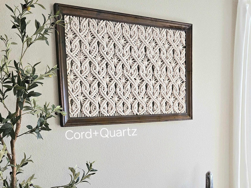Extra large framed macrame wall hanging.