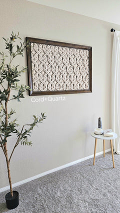 Extra large framed macrame wall hanging.